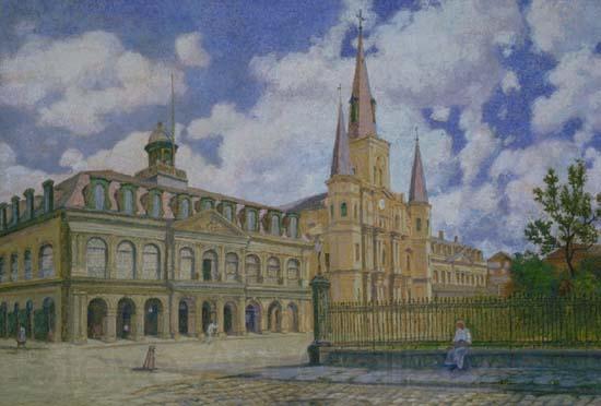 William Woodward Painting of view of Jackson Square French Quarter of New Orleans, Norge oil painting art
